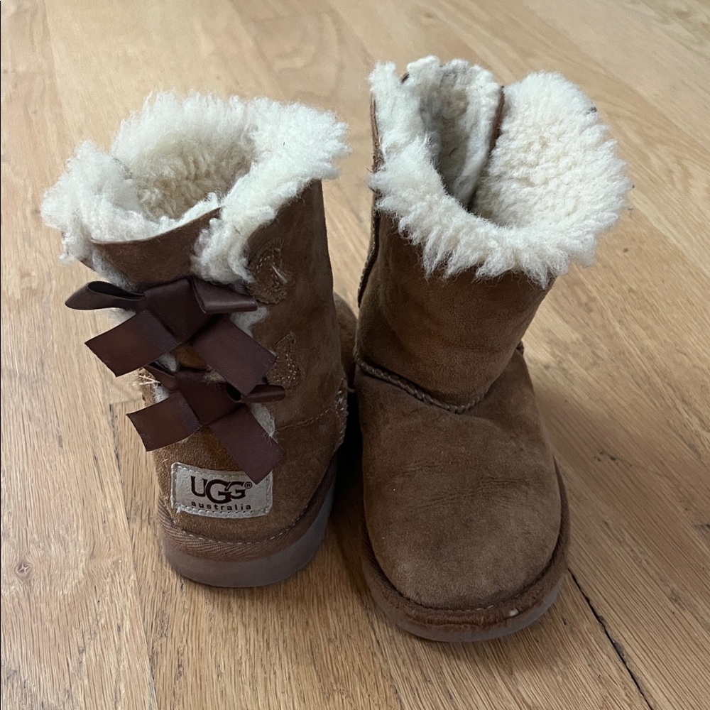 UGG Tan Shearling Boots with Ribbon